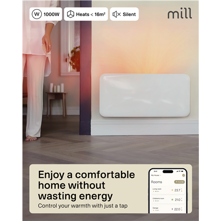 Mill Invisible Smart WiFi Heater | PA1000WIFI4 | Panel Heater | 1000 W | Suitable for rooms up to 12-16 m² | White | IPX4