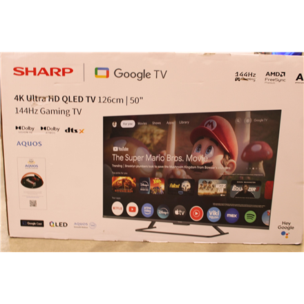 SALE OUT. Sharp 50HR7265E 50" (126cm) QLED 144Hz 4K Ultra HD Google TV, Dolby Vision, Dolby Atmos, Central Stand | SALE OUT. Sharp 50HR7265E | 50 | Smart TV | Google TV | Black | DAMAGED PACKAGING, SCRATCHED ON THE SCREEN