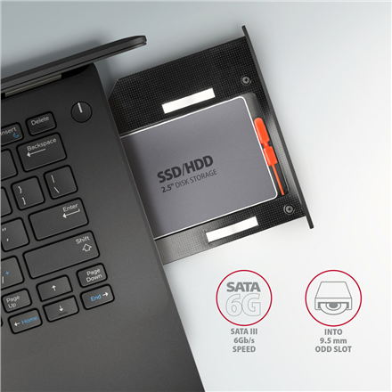 AXAGON Optical disk drive caddy for 2.5“ SSD/HDD. LED, 9.5 mm, Aluminum | RSS-CD09