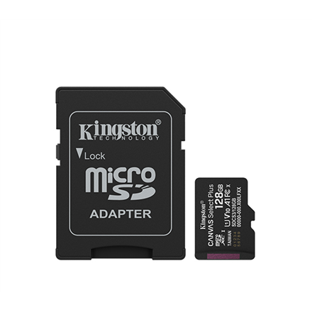 Kingston Canvas Select Plus | 128 GB | microSD | Flash memory class Class 10, UHS-I, U1/U3, video class 10/30, A1