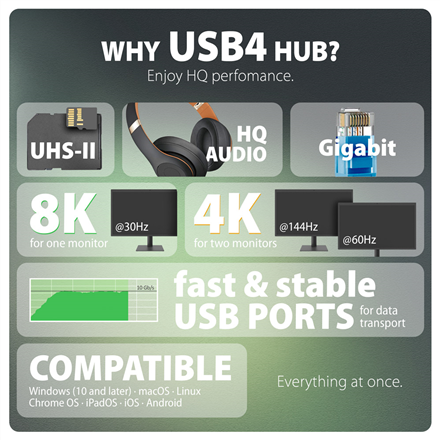 AXAGON USB4 40Gbps DUAL 4K DISPLAY 12in1 Dock | HMC-U4