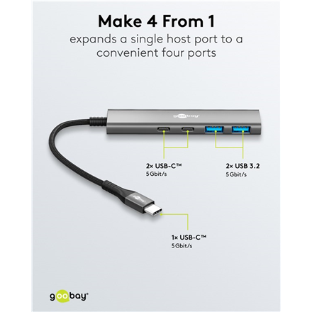 Goobay Slim 4-Port USB Hub, USB-C to USB-C/USB-A, 5 Gbit/s | 76563