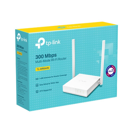 Router | TL-WR844N | 802.11n | 300 Mbit/s | 10/100 Mbit/s | Ethernet LAN (RJ-45) ports 4 | Mesh Support No | MU-MiMO Yes | No mobile broadband | Antenna type External