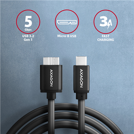 AXAGON | Data and power suply cable, 1 m | BUMM3-CM10AB | USB Type C to USB Type Micro-B