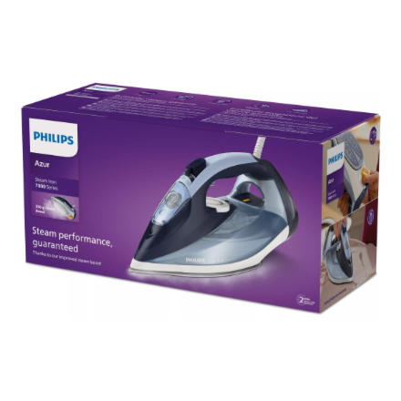 Philips Steam Iron | DST7020/20 | Steam Iron | 2800 W | Water tank capacity 300 ml | Continuous steam 50 g/min | Steam boost performance 250 g/min | Blue