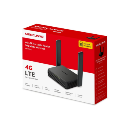 Mercusys MB113-4G | Wireless 4G LTE Portable Router | 802.11n | Ethernet LAN (RJ-45) ports 2 | 300 Mbit/s | Mesh Support No | MU-MiMO No | 4G