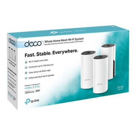 Whole Home Mesh WiFi System | Deco M4 (3-Pack) | 802.11ac | 300+867 Mbit/s | 10/100/1000 Mbit/s | Ethernet LAN (RJ-45) ports 2 | Mesh Support Yes | MU-MiMO Yes | No mobile broadband | Antenna type 2xInternal | No