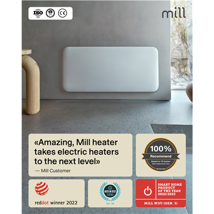 Mill Invisible Smart WiFi Heater | PA1000WIFI4 | Panel Heater | 1000 W | Suitable for rooms up to 12-16 m² | White | IPX4