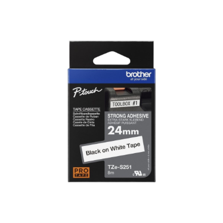 Brother | TZe-S251 Strong Adhesive Laminated Tape | Black on White | TZe | 8 m | 2.4 cm