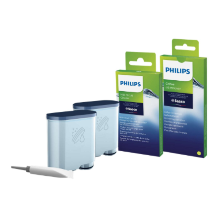 Philips | Coffee maker Maintenance kit: oil, 2xAquaClean, 6xcoffee oil remover tablets, 6xMilk circuit cleaner sachets | CA6707/10