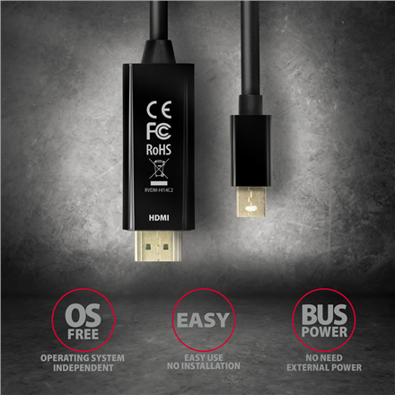 AXAGON MINI DP to HDMI cable, 1.8 m, 4K/30Hz | RVDM-HI14C2 | 1.8 m