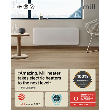Mill Invisible Smart WiFi Heater | PA2000WIFI4 | Panel Heater | 2000 W | Suitable for rooms up to 24-28 m² | White | IPX4