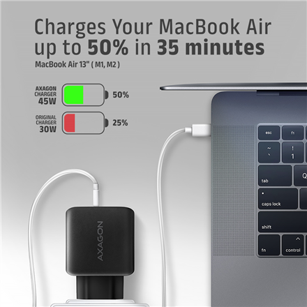 AXAGON GaN wallcharger 2x port (USB-A + USB-C), PD3.0/PPS/QC4+/SFC2.0/AFC/SCP/FCP/Apple, 45W | ACU-PQ45