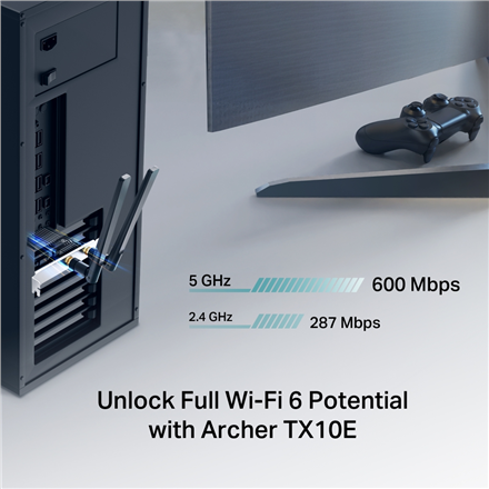 TP-LINK AX900 Wi-Fi 6 Bluetooth PCIe Adapter | Archer TX10E | 802.11ax | MU-MiMO Yes | no PoE | Antenna type Two High Gain Dual-Band Antennas