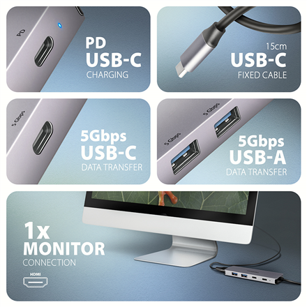 AXAGON USB-C 5Gbps 5in1 Hub | HMC-5H60
