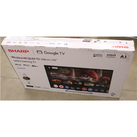 SALE OUT. Sharp 43HR7265E 43" (108cm) QLED 144Hz 4K Ultra HD Google TV, Dolby Vision IQ, Dolby Atmos, Central Stand | SALE OUT. Sharp 43HR7265E | 43 | Smart TV | Google TV | Black | DAMAGED PACKAGING