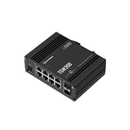 Teltonika TSW200 | Industrial POE+ Ethernet Switch | DIN rail mountable | SFP ports quantity 2 | PoE+ ports quantity 8