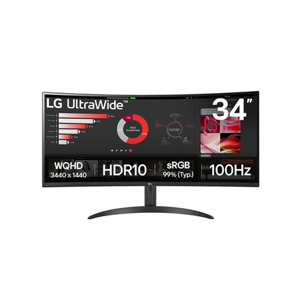 LG | 34WR50QK-B | 34 " | VA | QHD | 21:9 | 100 Hz | 5 ms | 3440 x 1440 pixels | 240 cd/m² | HDMI ports quantity 2