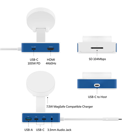 Hyper HyperDrive Flex MagCharge USB-C Hub, White/Blue | HD8100BUGL | HDMI ports quantity 1