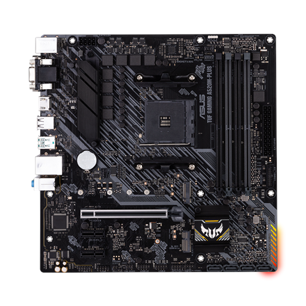 Asus | TUF GAMING A520M-PLUS | Processor family  AMD | Processor socket AM4 | DDR4 | Memory slots 4 | Supported hard disk drive interfaces SATA, M.2 | Number of SATA connectors 4 | Chipset  AMD A520 | Micro ATX