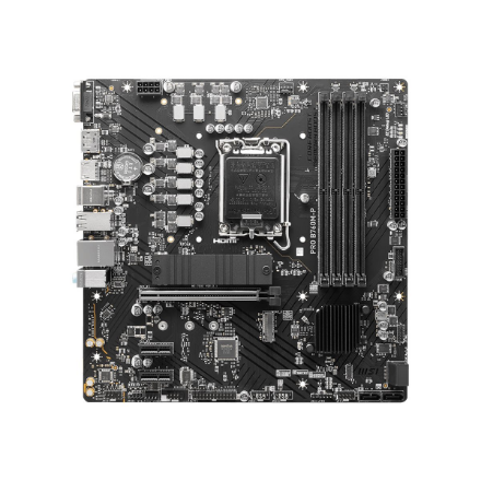 MSI | PRO B760M-P | Processor family Intel | Processor socket  LGA1700 | DDR5 DIMM | Memory slots 4 | Supported hard disk drive interfaces 	SATA, M.2 | Number of SATA connectors 4 | Chipset Intel B760 | mATX