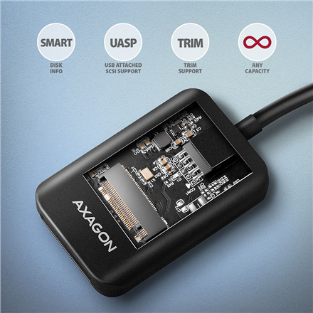 AXAGON USB-C 10Gbps adapter for fast connection of M.2 NVMe and SATA SSD, USB-C cable 10 cm | ADM2-CM