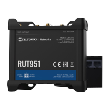 Industrial Cellular router | RUT951 | 802.11n | 10/100 Mbit/s | Ethernet LAN (RJ-45) ports 4 | Mesh Support No | MU-MiMO No | 2G/3G/4G | Antenna type 	2 x SMA for LTE, 2 x RP-SMA | 0