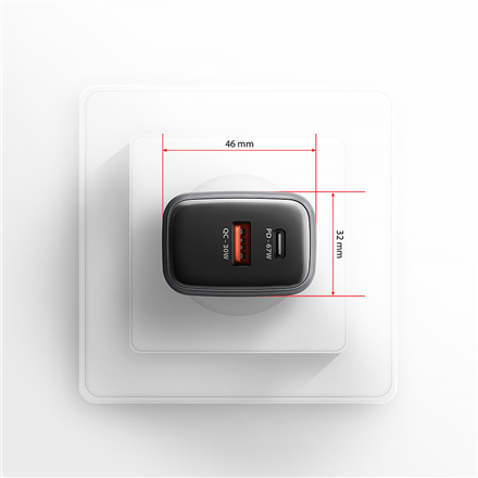 AXAGON Wall charger 67W, 2x port (USB-A + USB-C) PD3.0/PPS/QC4+/SFC 2.0/Apple | ACU-PQ67
