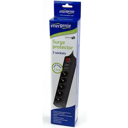 EnerGenie | Surge Protector SPG5-C-5/ 1.5 m/ 5 Sockets/ Black