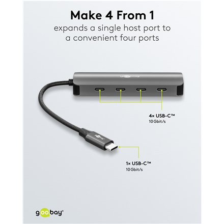 Goobay Slim 4-Port USB-Hub, USB-C auf USB-C, 10 Gbit/s, Grey | 76565
