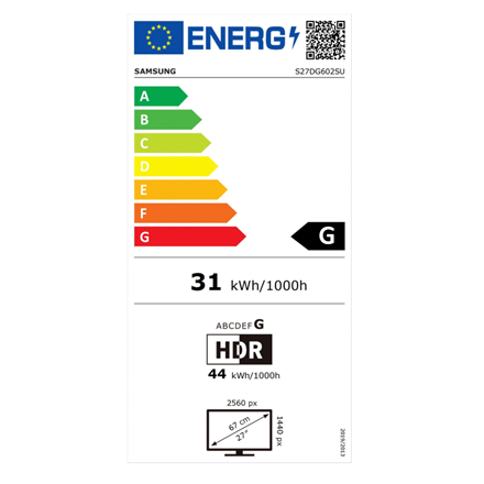 Samsung | LS27DG602SUXEN | 27 " | OLED | QHD | 17:9 | 360 Hz | 0.03 ms | 2560 x 1440 pixels | 250 cd/m² | HDMI ports quantity 2