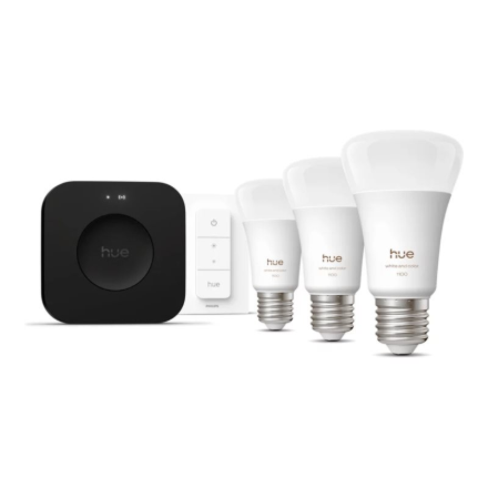 Philips Hue Starter set: 3 smart E27 bulbs, dimmer switch, Hue Bridge Pro | E27 | White and colored light