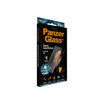 PanzerGlass | Samsung | Galaxy S21 Ultra Series | Antibacterial glass | Black | Case Friendly, Compatible with the in-screen fingerprint reader | Antifingerprint screen protector