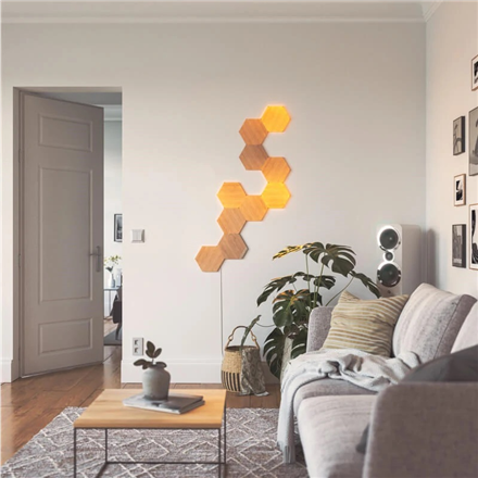 Nanoleaf | Elements Wood Look Hexagons Starter Kit (7 panels) | Cool White + Warm White