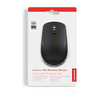 Lenovo | Wireless Mouse | 400 | Wireless | Wireless mouse | 2.4 GHz Wireless via Nano USB | Black | 1 year(s)
