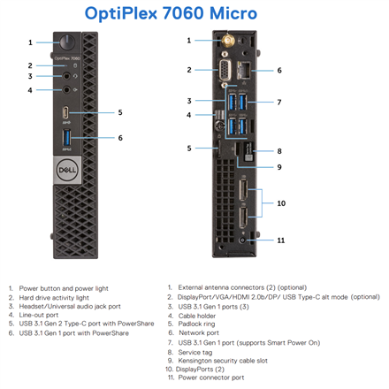 DELL Renewed Grade A | OptiPlex 7060 Micro | Intel Core i5 | i5‑8500T | 16 GB | SSD | 128 GB | Intel UHD Graphics 630 | Windows 11 Pro