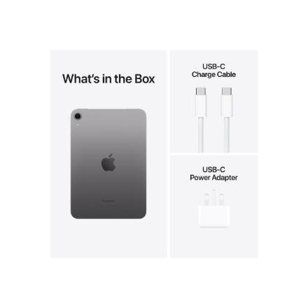 Apple | iPad mini | 8.3 " | Space Gray | IPS | 2266 x 1488 pixels | Apple A17 Pro | 128 GB | Wi-Fi | Front camera | 12 MP | Rear camera | 12 MP | Bluetooth | 5.3 | iPadOS | USB-C charging cable