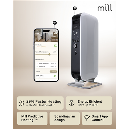 Mill | Heater | OIL1500WIFI3 GEN3 | Oil Filled Radiator | 1500 W | Number of power levels 3 | Suitable for rooms up to 25 m² | White/Black