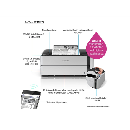 Epson | EcoTank M1170 | Inkjet | Mono | Inkjet Printer | Wi-Fi | White