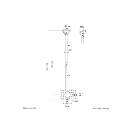 Neomounts CL35-340BL22 Dual Monitor/TV Mount Ceiling | Adjustable Height, Rotate, Tilt, Swivel | 23-42 " | Maximum weight (capacity) 45 kg | Black