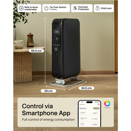 Mill | Heater | OIL1500WIFI3 Gentle Air | Oil Filled Radiator | 1500 W | Suitable for rooms up to 22 m² | Black