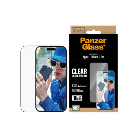 PanzerGlass Screen protector | Apple | iPhone 17 Pro | Glass | Transparent | Ultra-Wide Fit w. EasyAligner