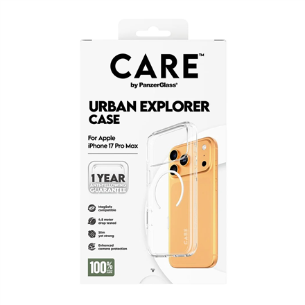 PanzerGlass Flagship Case | Back cover | Apple | iPhone 17 Pro Max | Recycled plastic | Transparent | Urban Explorer w. White MagSafe