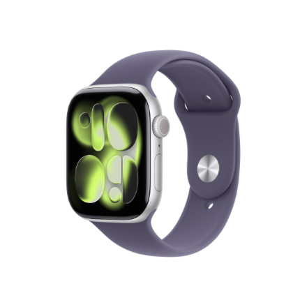 Apple Watch Series 11 GPS 46mm Silver Aluminium Case with Purple Fog Sport Band - S/M | Apple