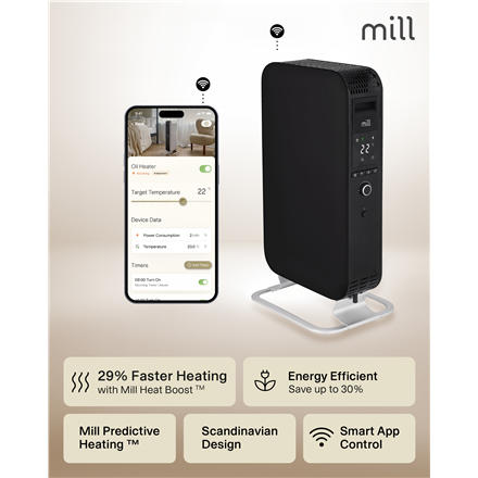 Mill | Heater | OIL1500WIFI3 Gentle Air | Oil Filled Radiator | 1500 W | Suitable for rooms up to 22 m² | Black