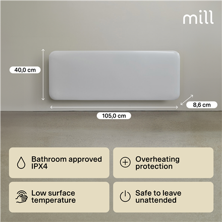 Mill | Heater | IB1200DN Steel | Panel Heater | 1200 W | Number of power levels 1 | Suitable for rooms up to 14-18 m² | White | N/A
