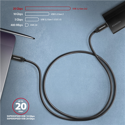 AXAGON | SPEED + USB-C, USB 20Gbps Cable, 0.5 m | BUCM32-CM05AB | USB Type-C to USB Type-C