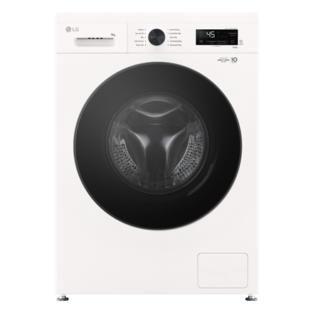LG Washing machine | F4X1009NWB | Energy efficiency class A | Front loading | Washing capacity 9 kg | 1400 RPM | Depth 55 cm | Width 60 cm | Display | LED | Steam function | Direct drive | Wi-Fi | White
