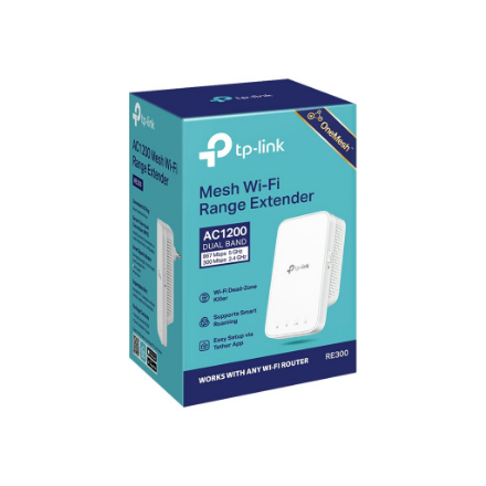 TP-LINK | Mesh Extender | RE300 | 802.11ac | 2.4GHz/5GHz | 300+867 Mbit/s | Ethernet LAN (RJ-45) ports No | MU-MiMO No | no PoE | Antenna type 2xInternal