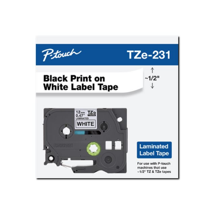 Brother | TZ-231 Laminated Tape | Black on White | TZe | 8 m | 1.2 cm